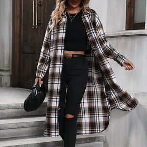 Multicolor Preppy Womens Plaid Print Drop Shoulder Coat